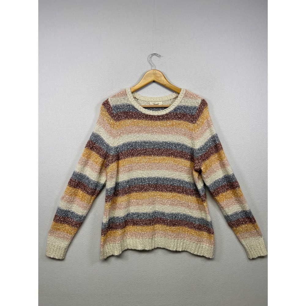 Peyton Primrose Boho Coastal Multi-Stripe Womens 1X Multi-Color Knit Sweater